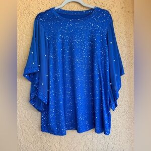 Blue Starry Poncho with Pearl Accents